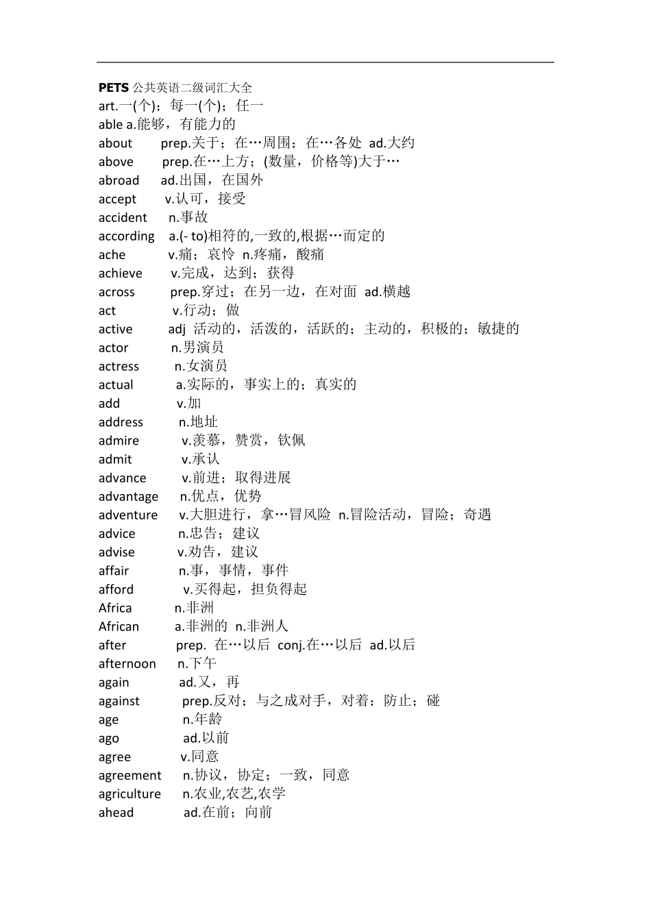 公共英语二级词汇大全(整理打印版)_第1页