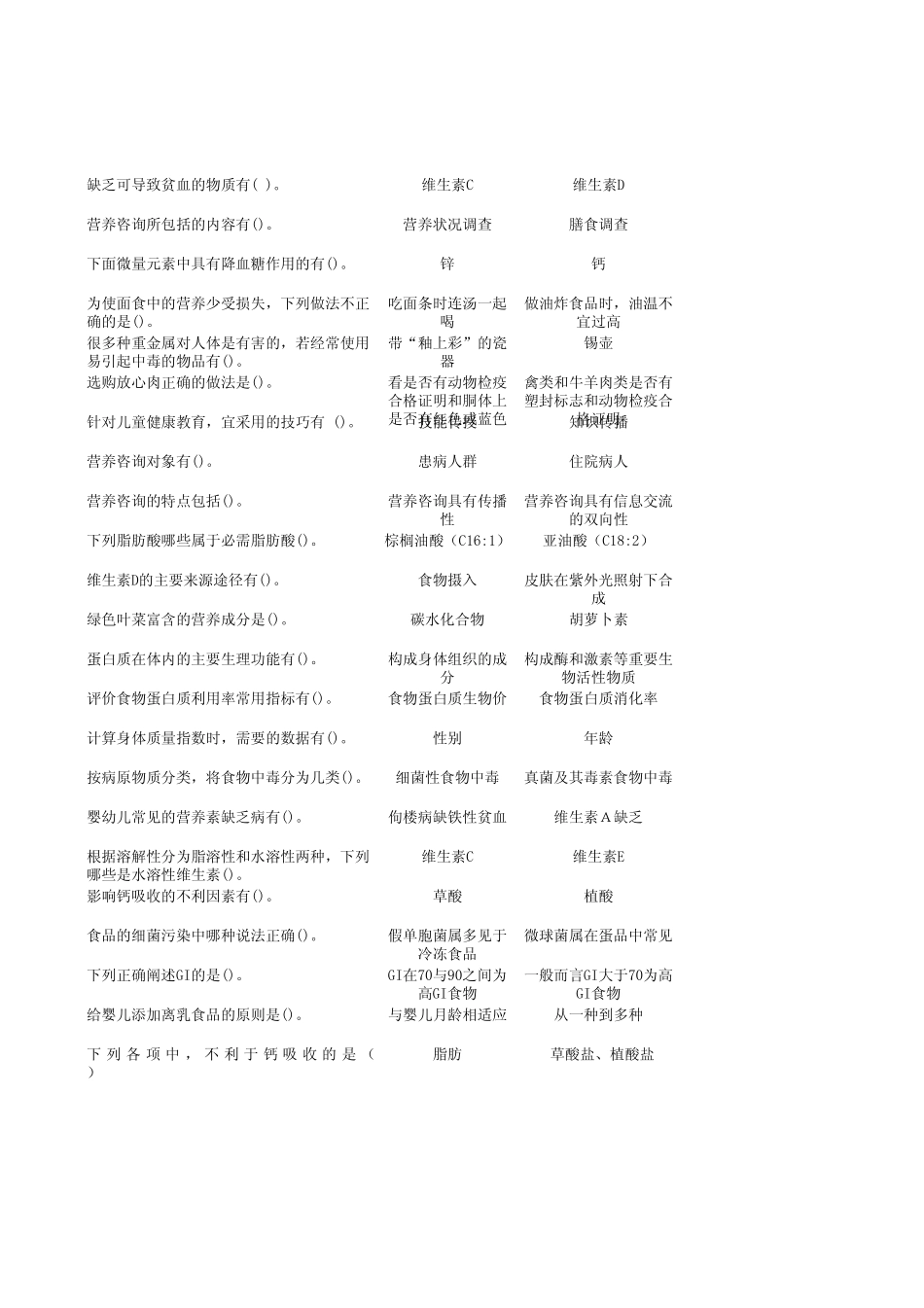 公共营养师基础网络考试题库公共营养师基础不定项选择题[多选题]导入模板_第2页