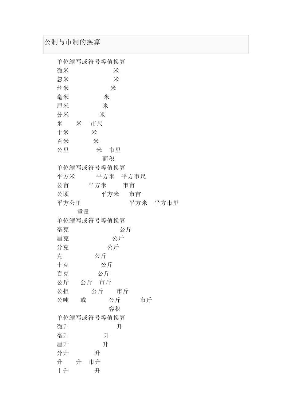 公制与市制的换算_第1页