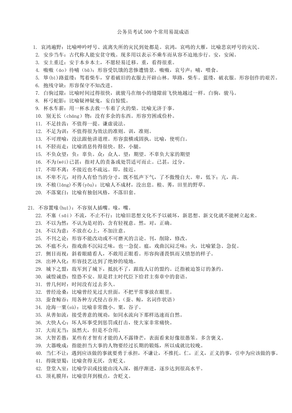 公务员考试500个常用易混成语_第1页