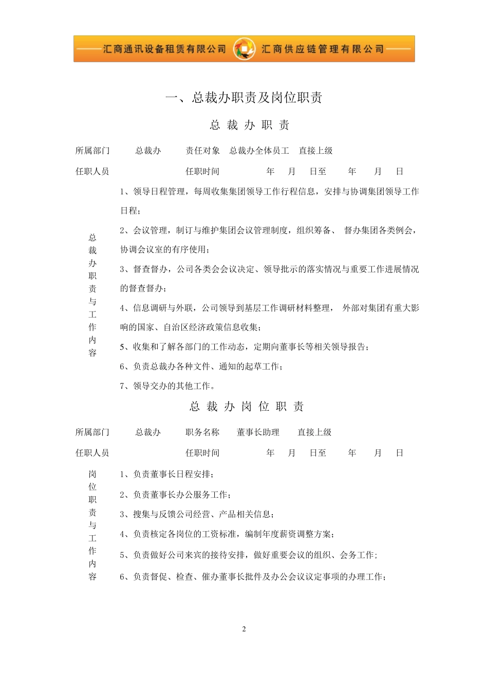 公司(集团)各部门职责及岗位职责_第2页