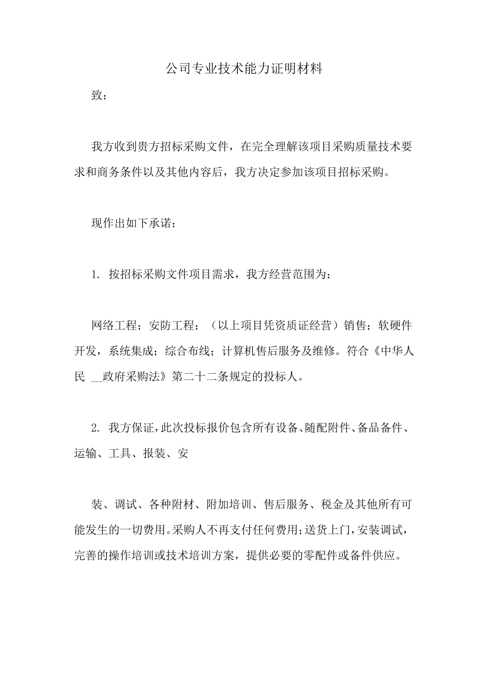 公司专业技术能力证明材料_第1页