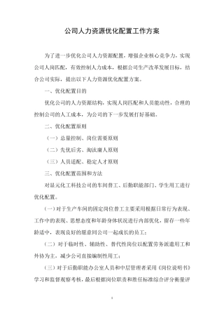 公司人力资源优化配置工作方案