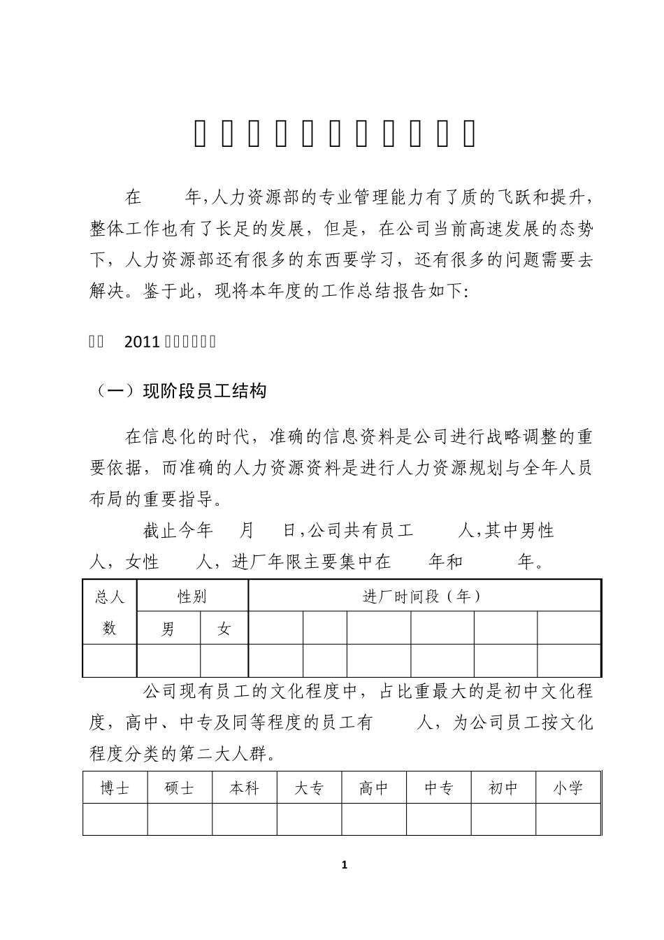 公司人力资源部工作总结_第1页