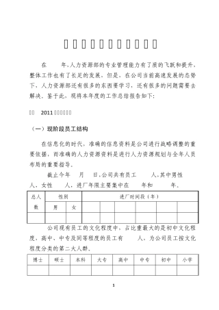公司人力资源部工作总结