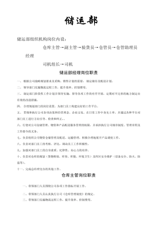公司仓储运输部岗位职责