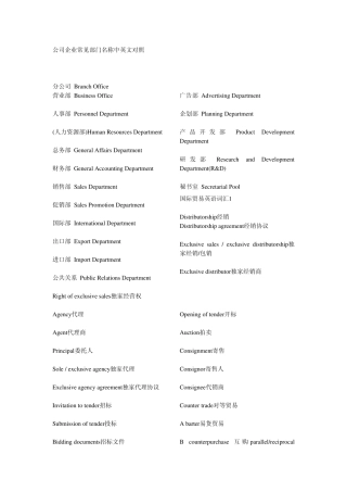 公司企业常见部门名称中英文对照