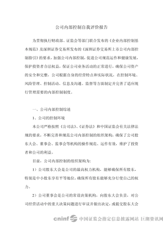 公司内部控制自我评价报告