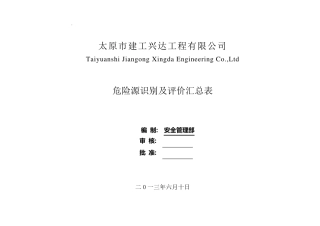 公司危险源识别及评价汇总表