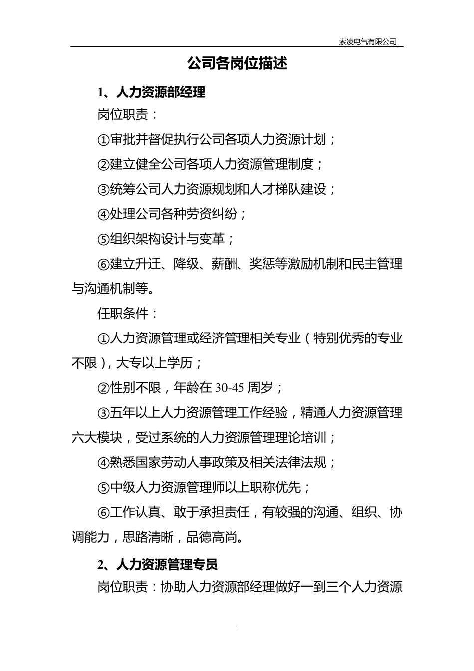公司各岗位任职条件_第1页