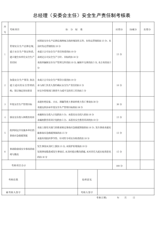 公司各级安全生产责任制考核表()