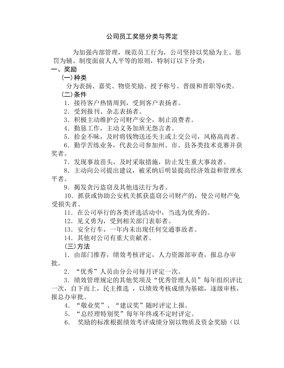 公司员工奖惩分类和界定_第1页