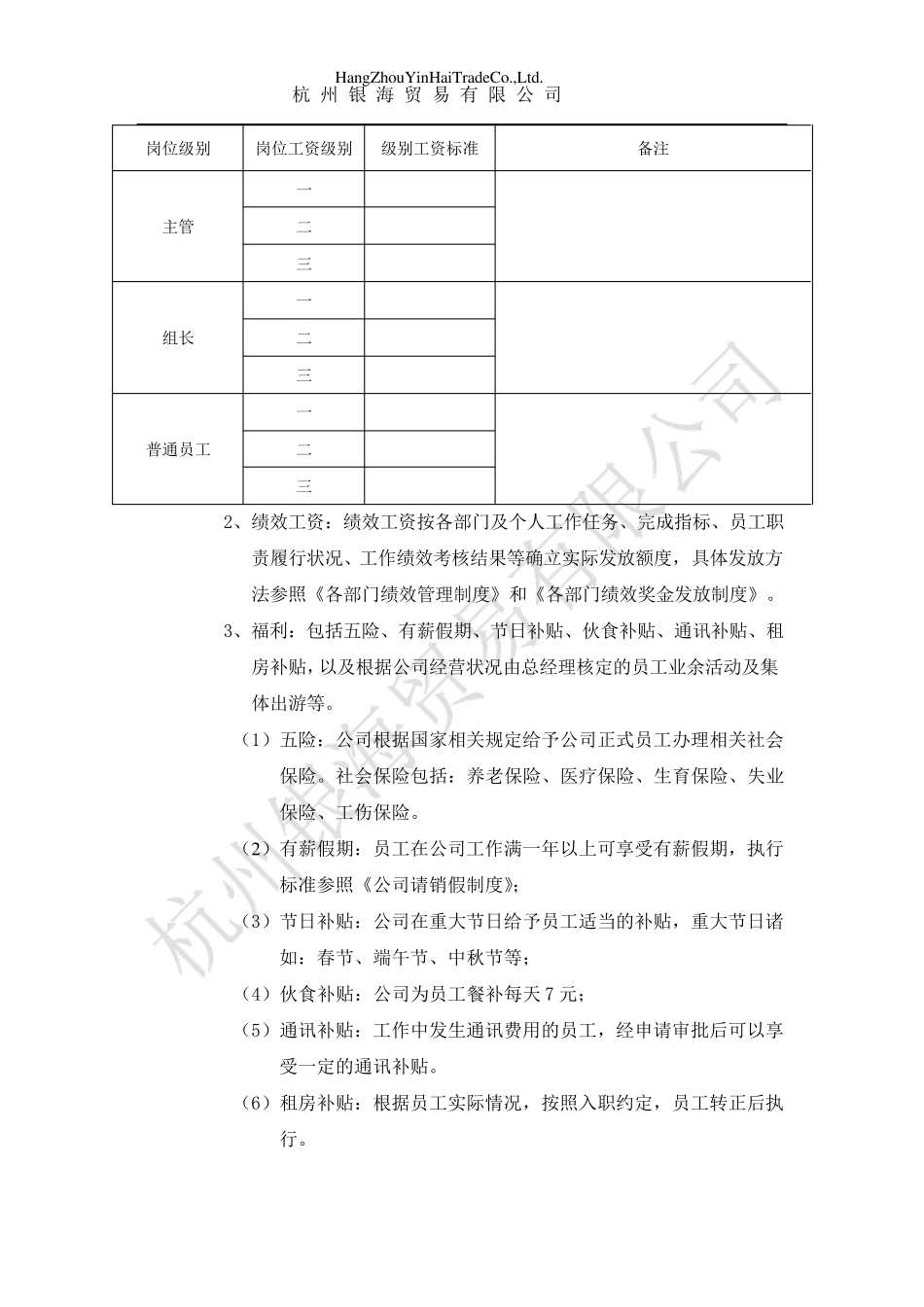 公司员工薪酬管理制度(暂行)实施方案_第3页