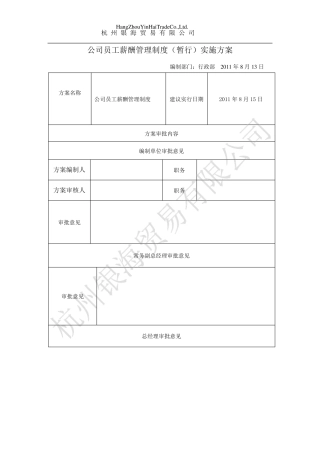 公司员工薪酬管理制度(暂行)实施方案