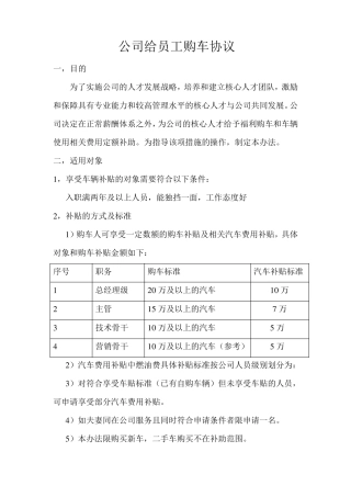 公司员工购车激励协议