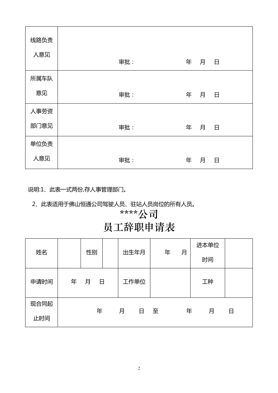 公司员工辞职申请表样板_第2页
