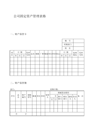 公司固定资产管理表格