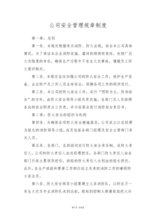 公司安全管理规章制度