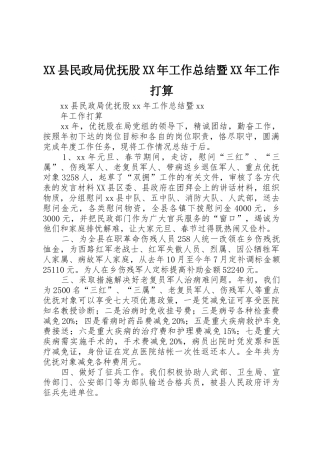 XX县民政局优抚股XX年工作总结暨XX年工作打算