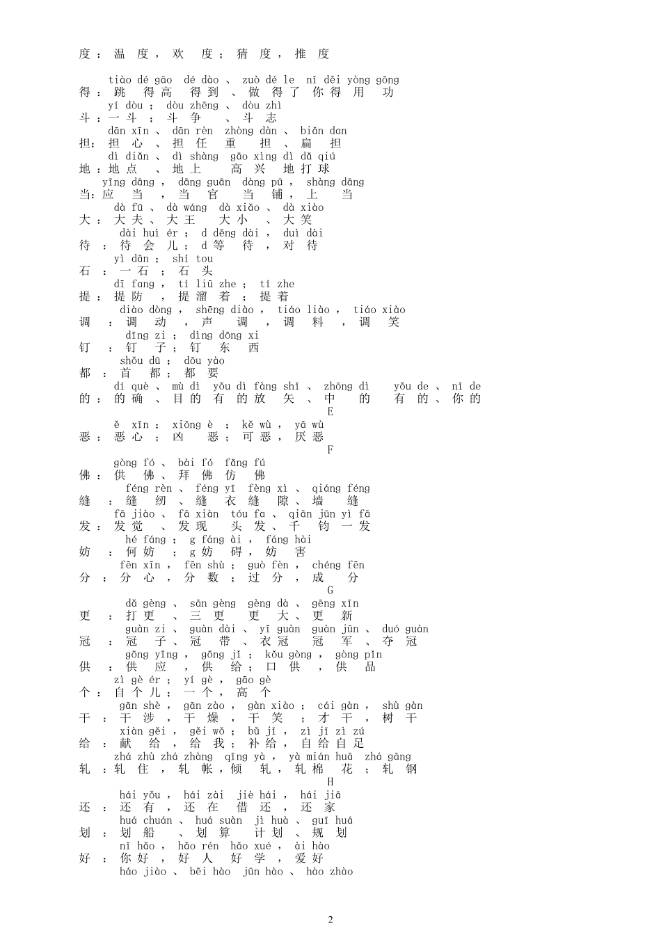 小学生常用多音字组词注音表_第2页