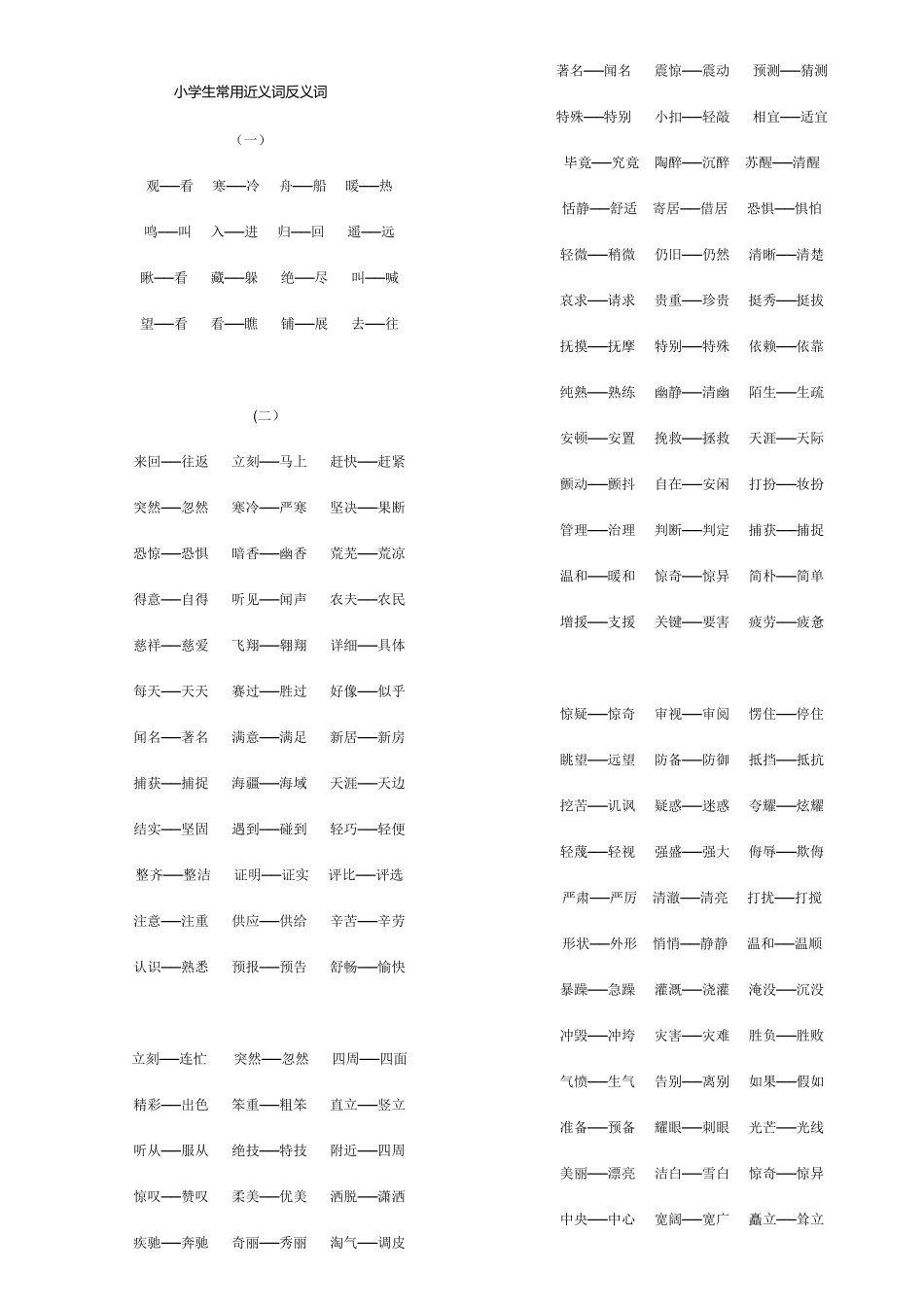 小学生常用近义词反义词_第1页