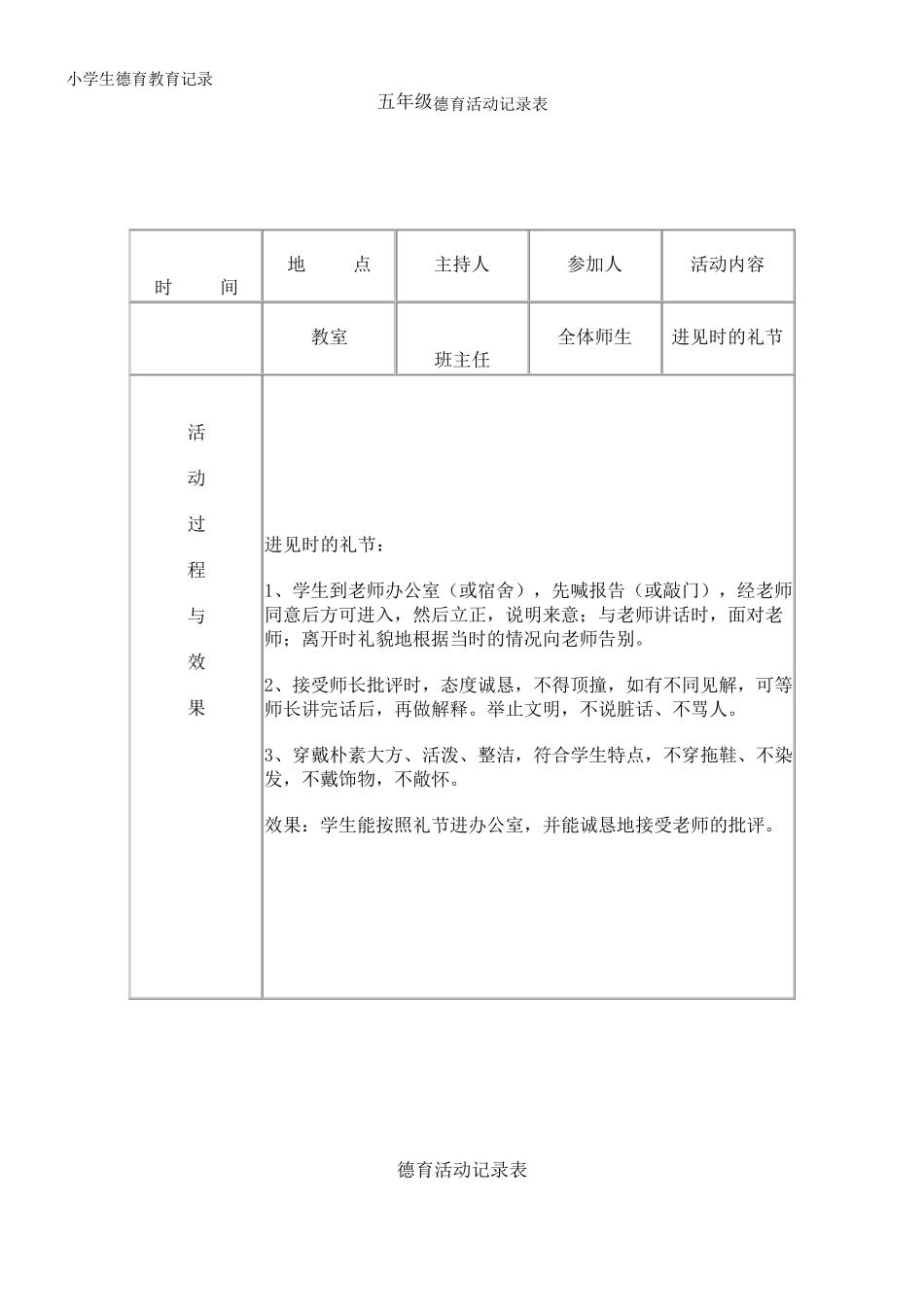 小学生德育教育记录_第1页