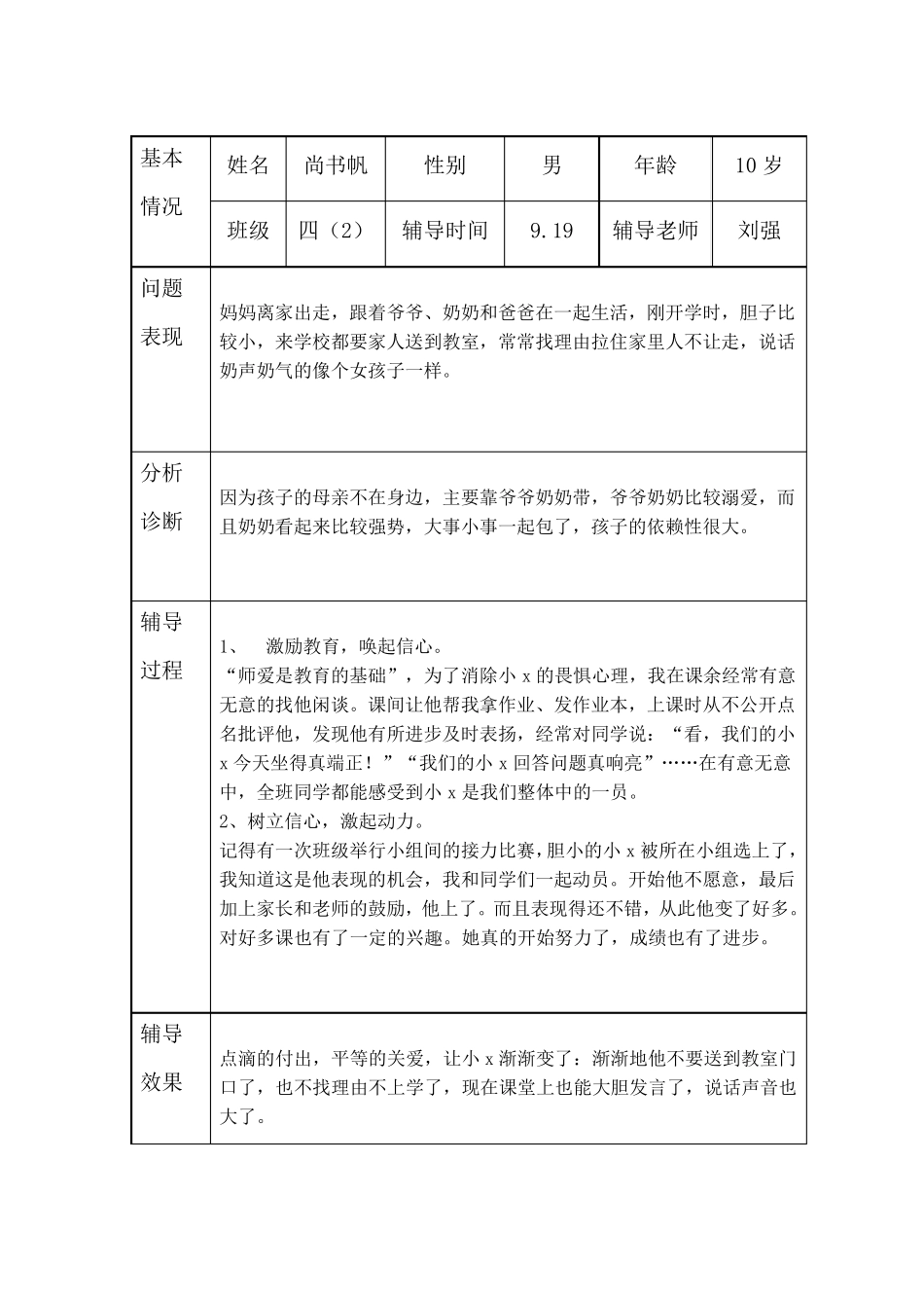 小学生心理健康咨询个案辅导记录表(台账)_第2页