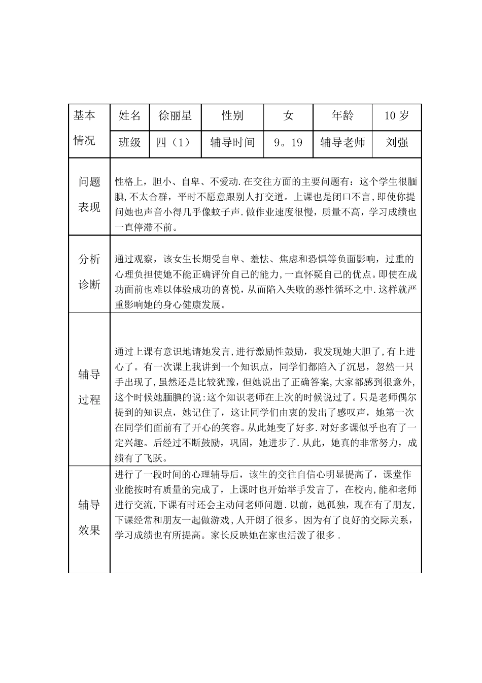 小学生心理健康咨询个案辅导记录表(台账)[范本模板]_第1页