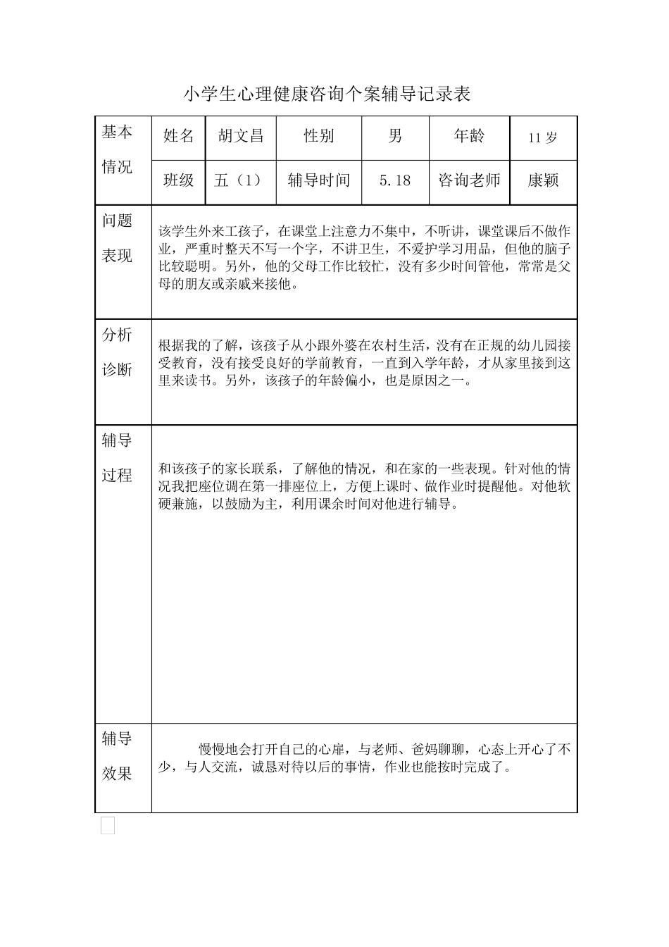 小学生心理健康咨询个案辅导记录表两个_第3页