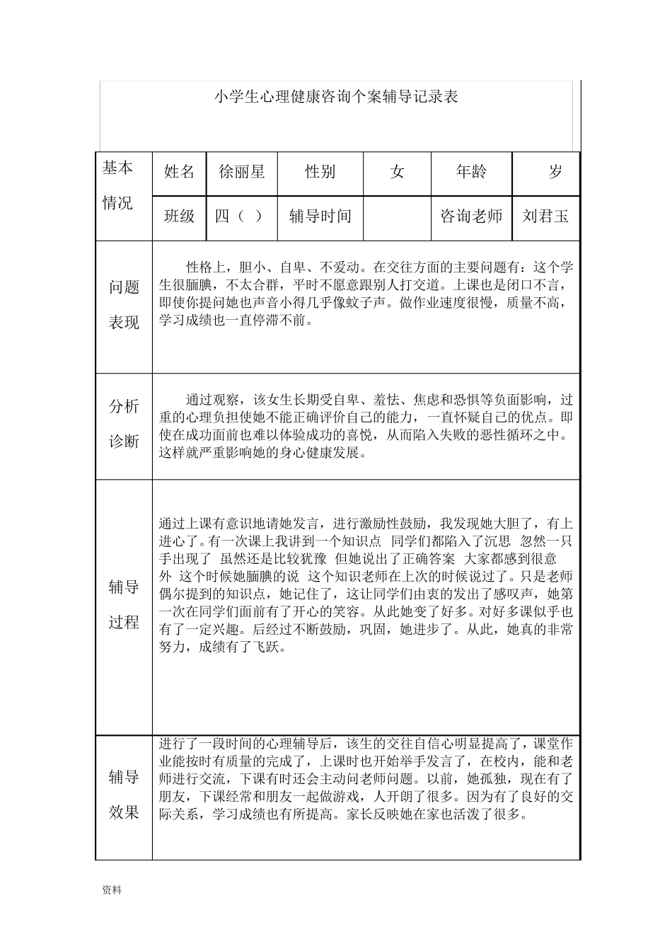小学生心理健康辅导记录_第1页