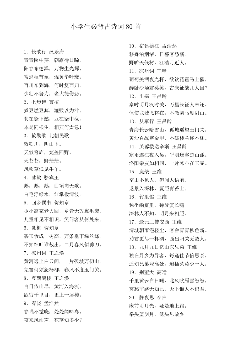 小学生必备古诗词80首(含目录及排版)_第3页