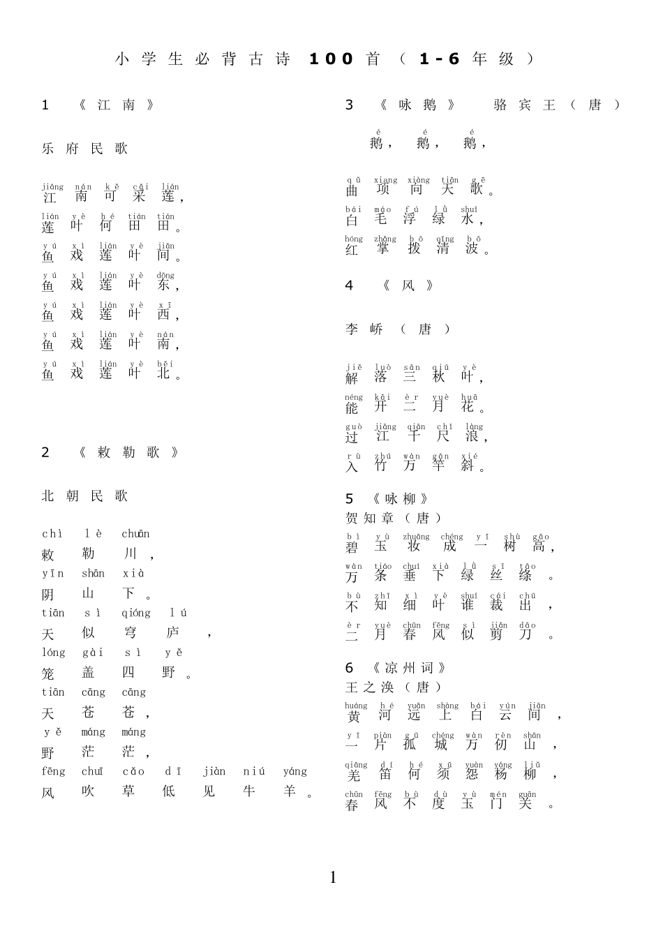小学生必背古诗100首(注音版)16年级_第1页