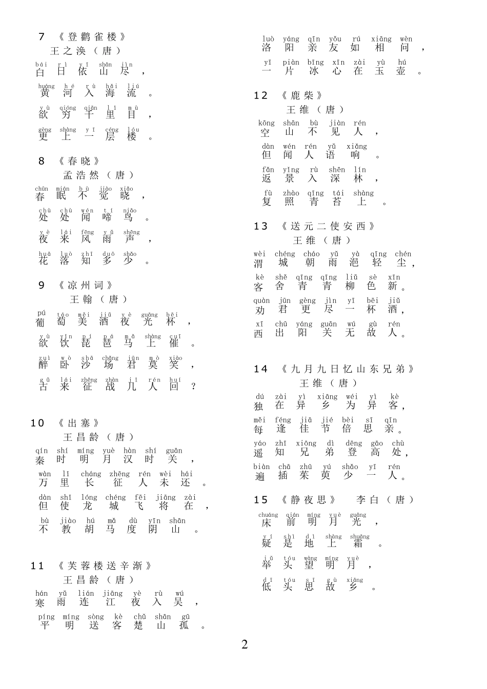 小学生必背古诗100首(注音版)16年级_第2页
