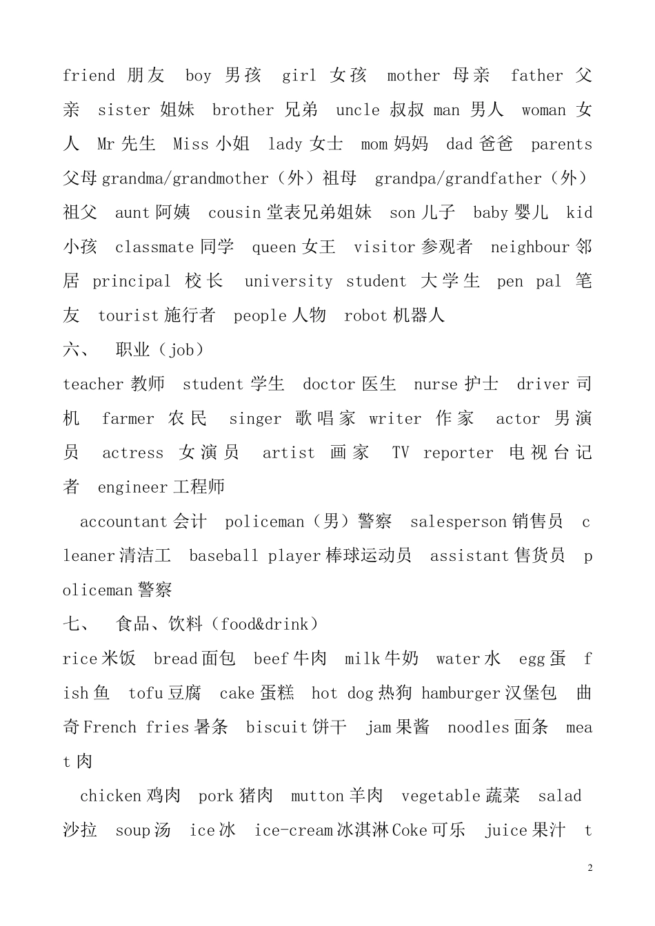 小学生必背英语单词表_第2页