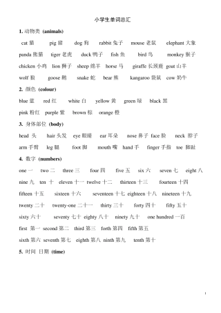 小学生必须掌握单词总汇