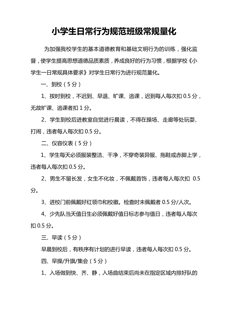 小学生日常行为规范班级量化_第1页