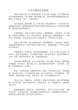 小学生期末评语集锦