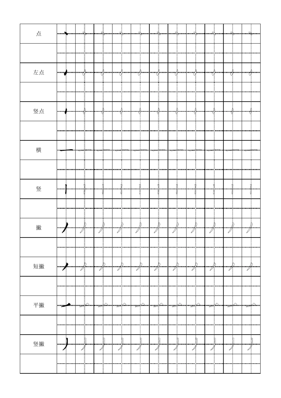小学生笔画表大全+田字格_第1页