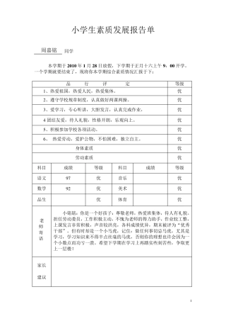 小学生素质发展报告单