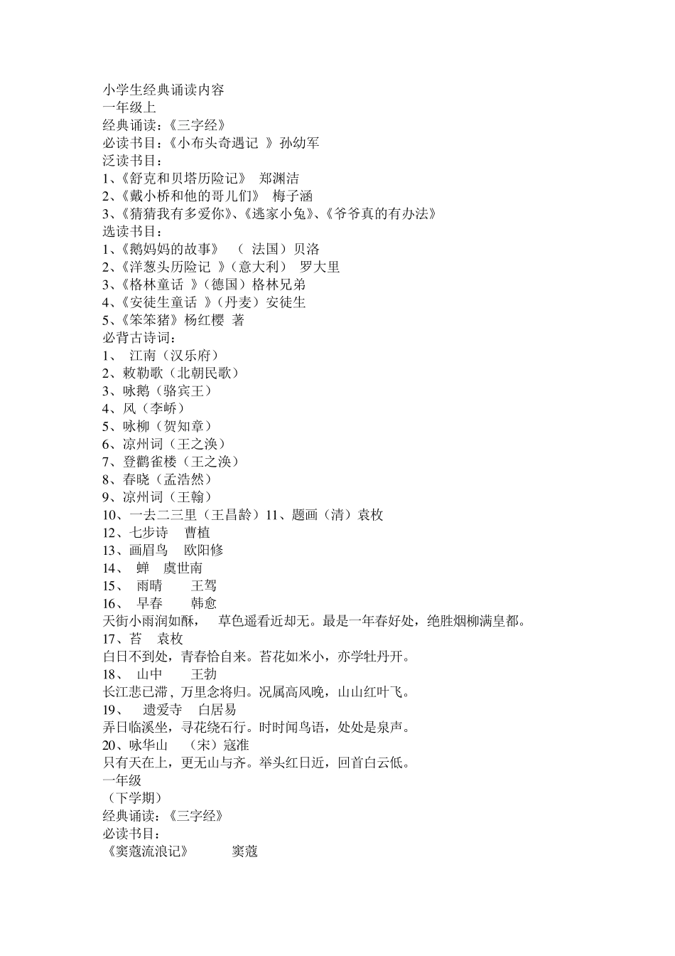 小学生经典诵读篇目及内容_第1页