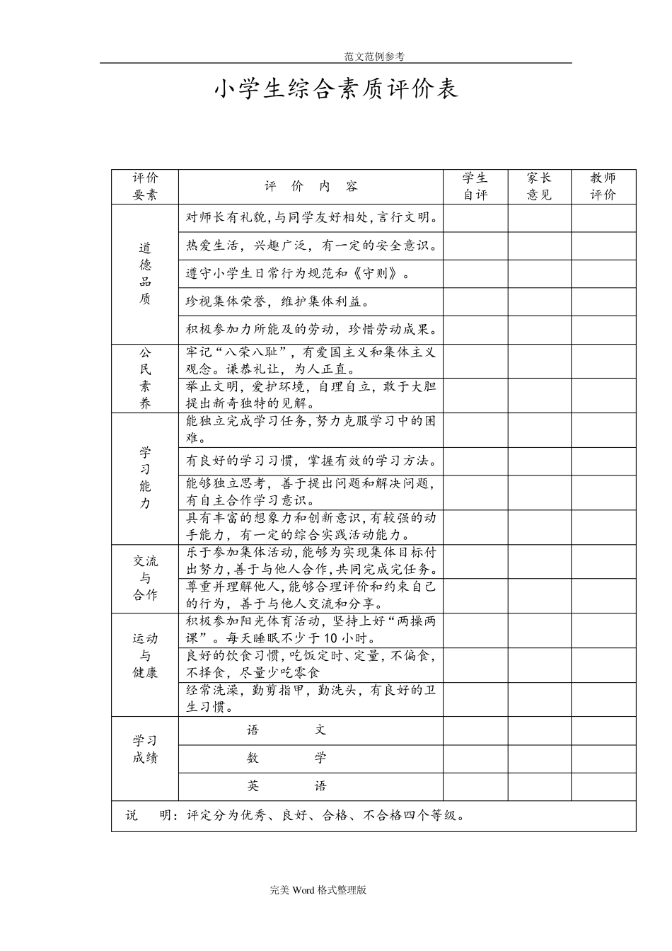 小学生综合素质评价(表)_第1页