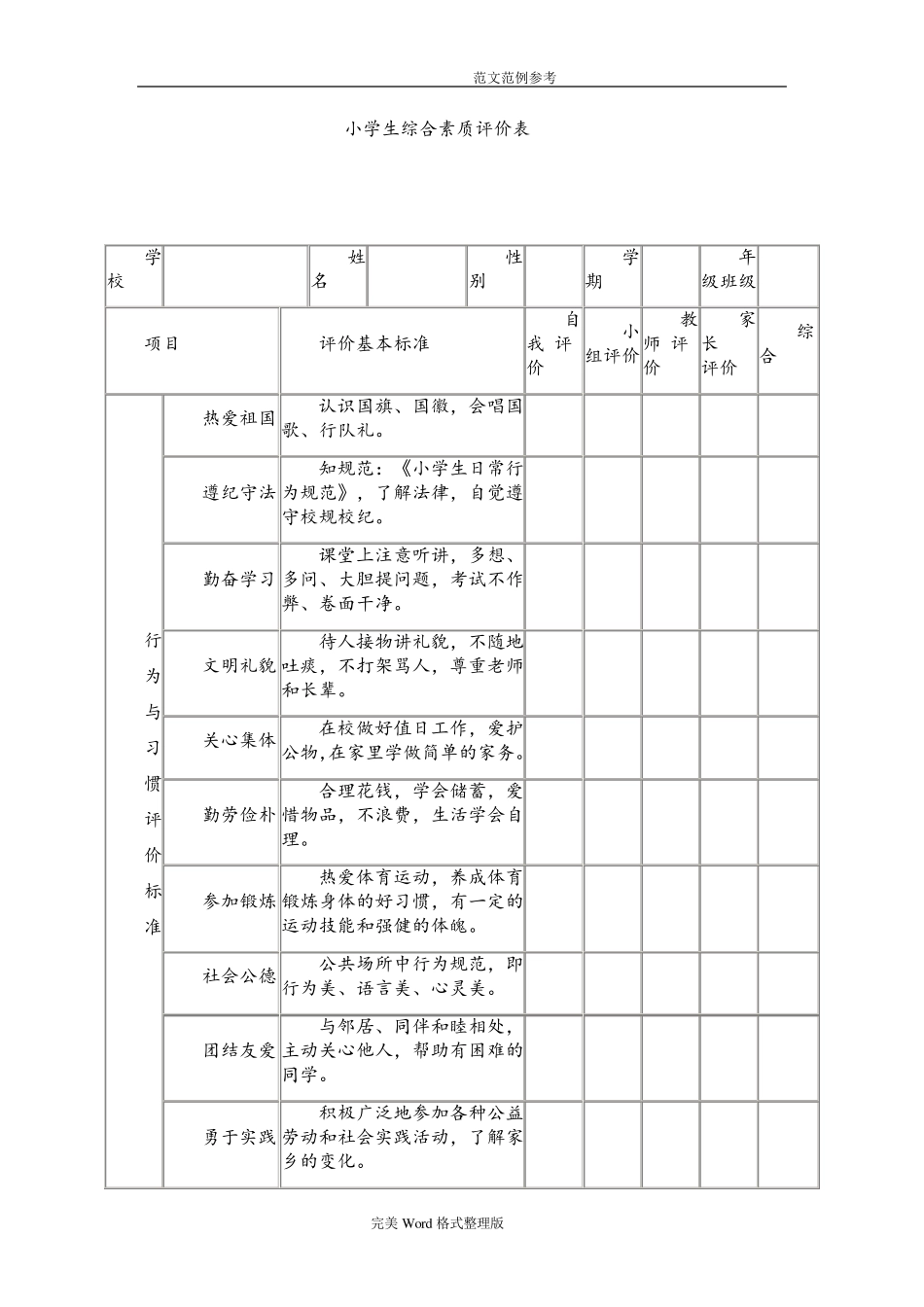 小学生综合素质评价(表)_第2页