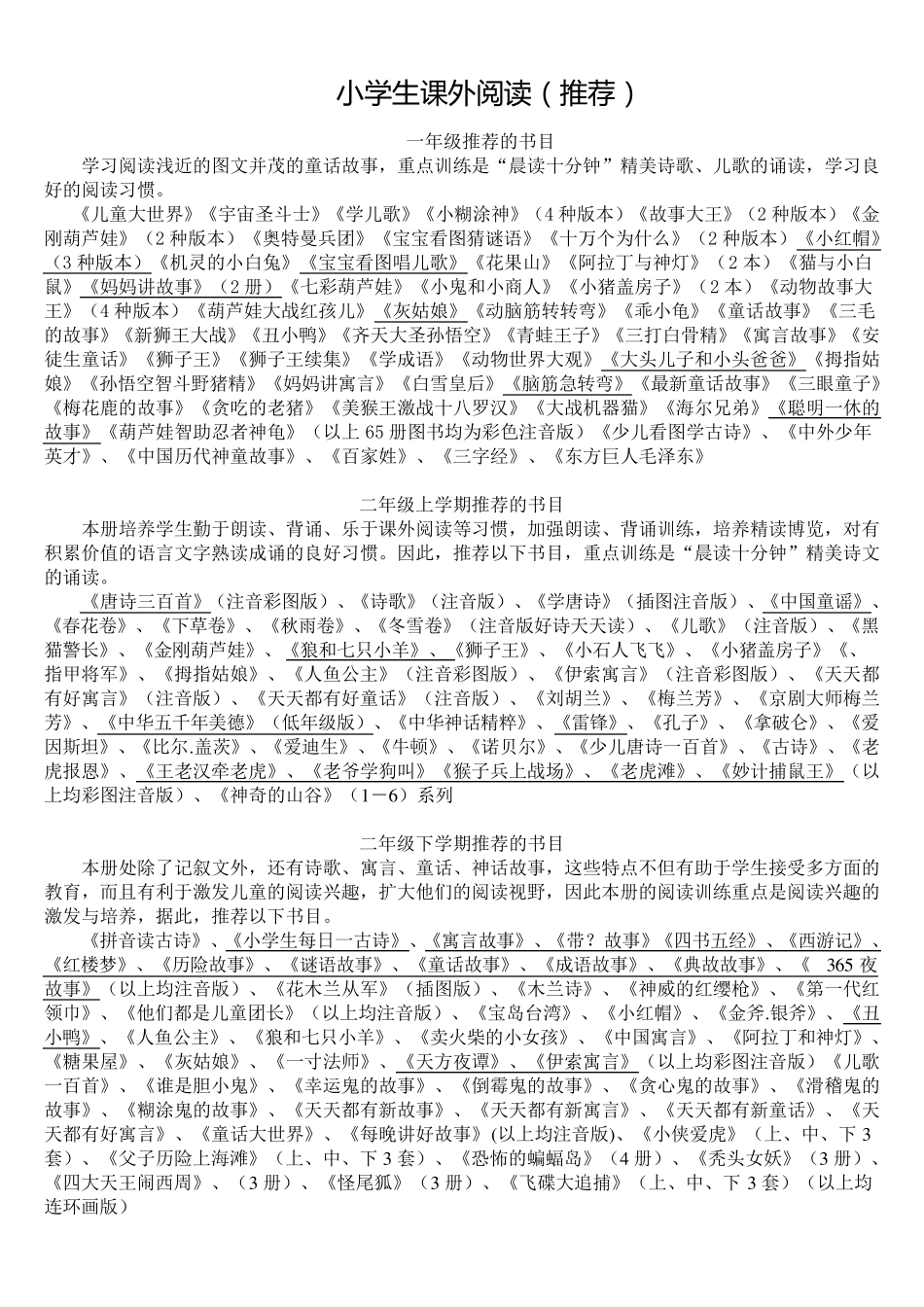 小学生课外阅读书目(必读推荐)_第1页