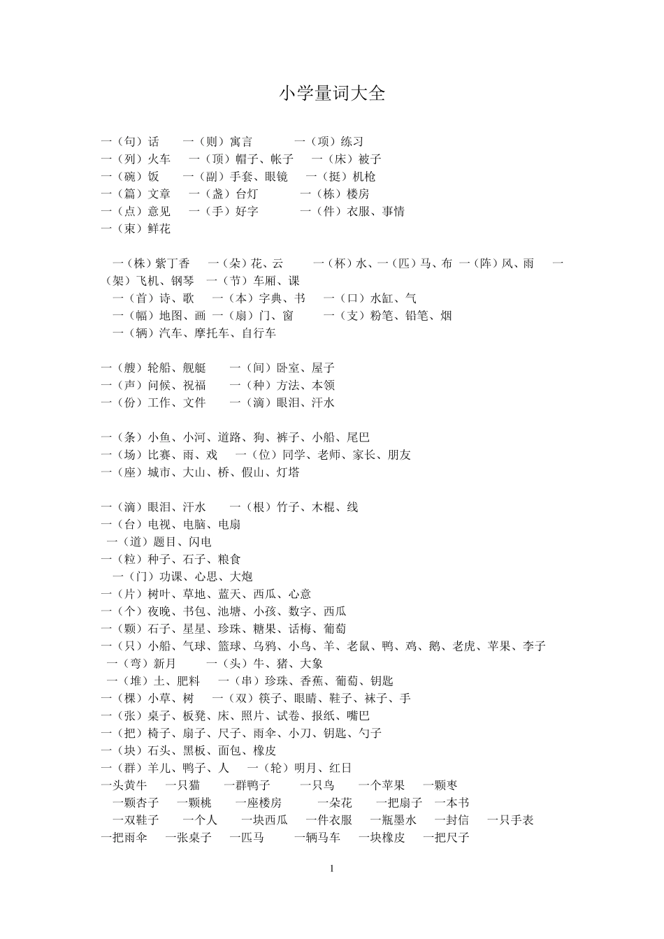 小学生量词大全_第1页