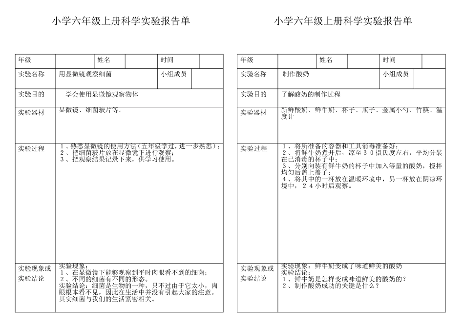小学科学六年级上册实验报告单_第2页