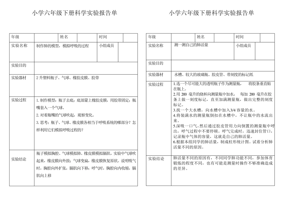 小学科学六年级下册实验报告单_第3页