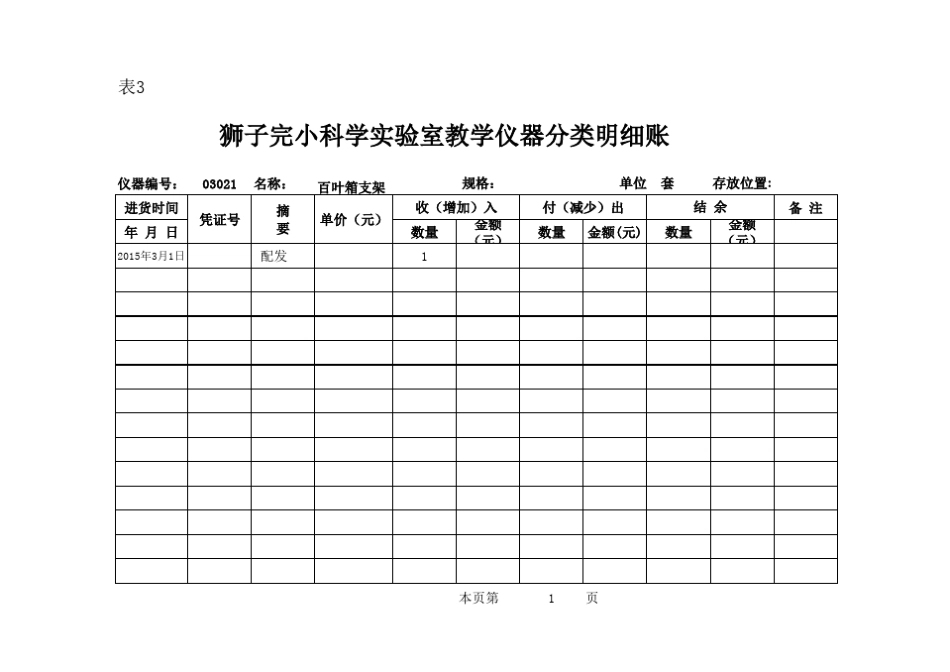 小学科学实验仪器分类明细帐_第1页