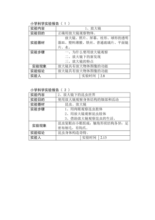小学科学实验报告6年级下册实验报告