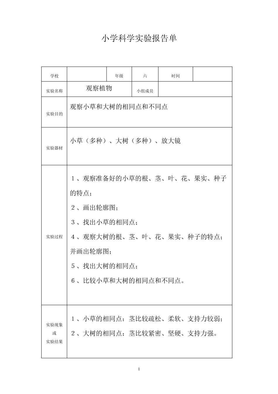 小学科学实验报告单(36年级)_第1页