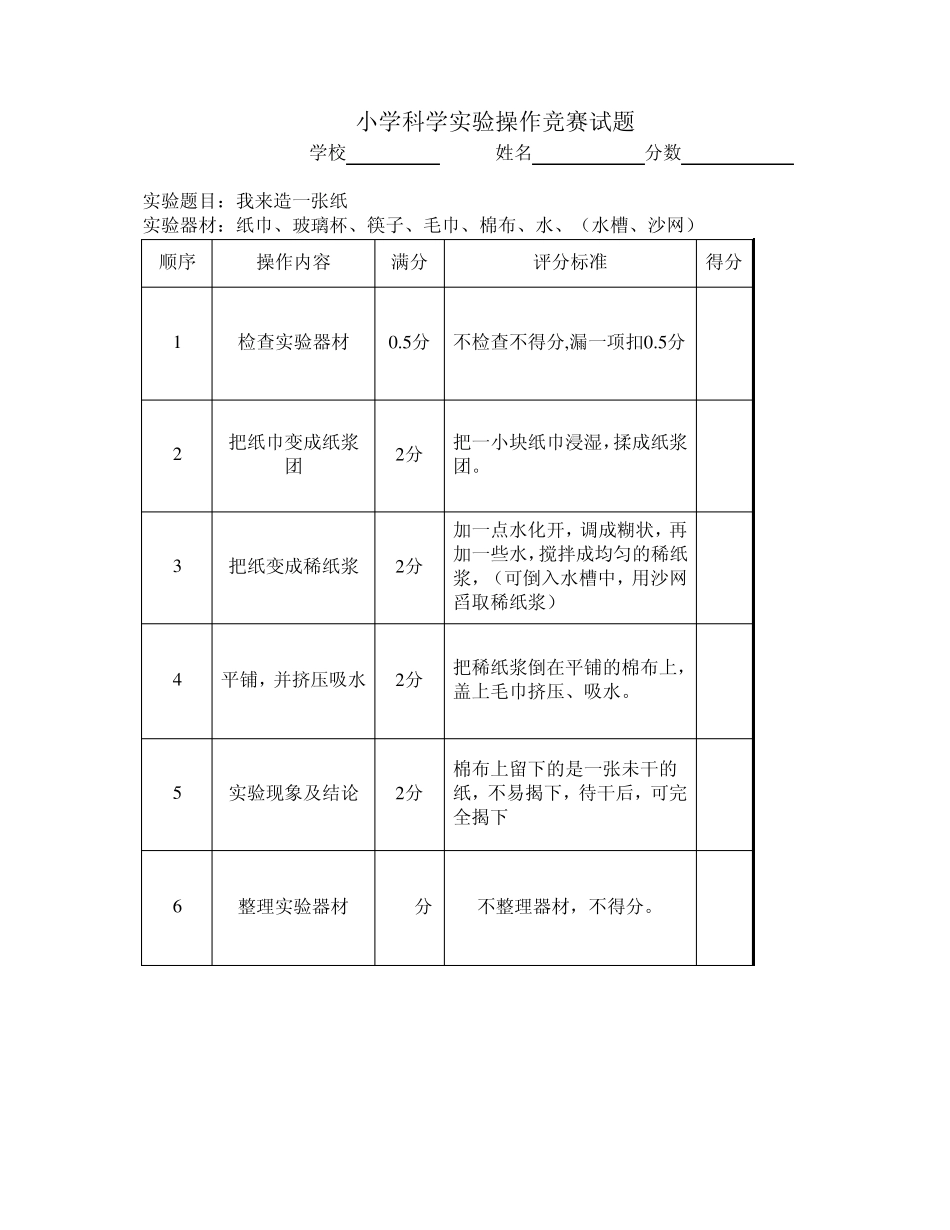 小学科学实验操作竞赛试题_第1页
